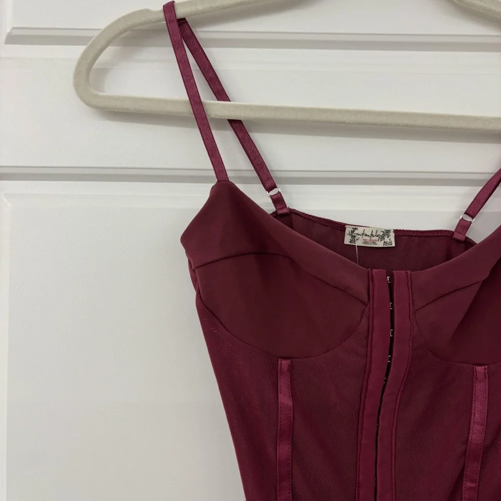 NEW Free People Intimately Night Rhythm Corset Bodysuit Washed Maroon